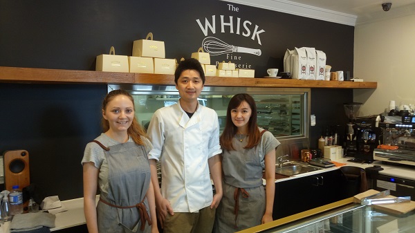Whisk工作人員合照,服務生Paige與負責人Justin、咖啡師Alice。
